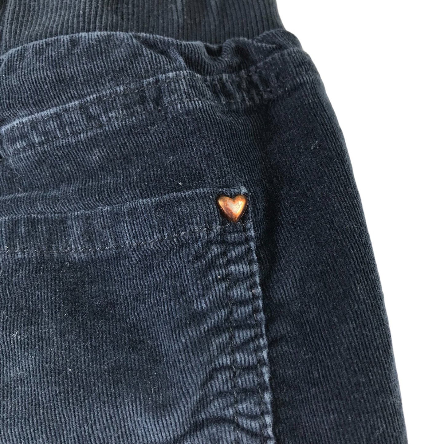 Corduroy Trousers Age 4-5 Navy Blue Love Heart Detail Pull Up Jeggings