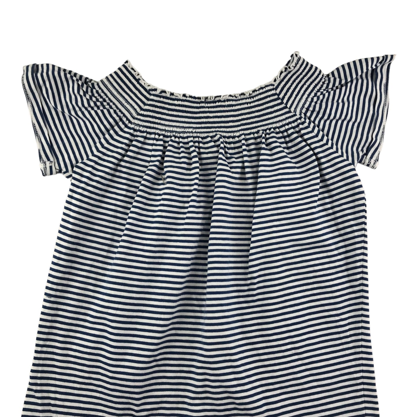 John Lewis Top Age 11 Navy and White Stripy Floral Embroidery Cotton