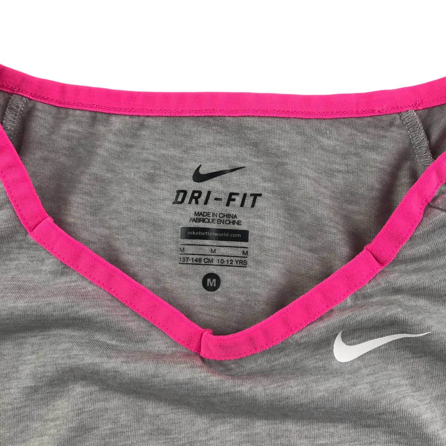 Nike sports top 10-12 years grey with pink neckline detailing