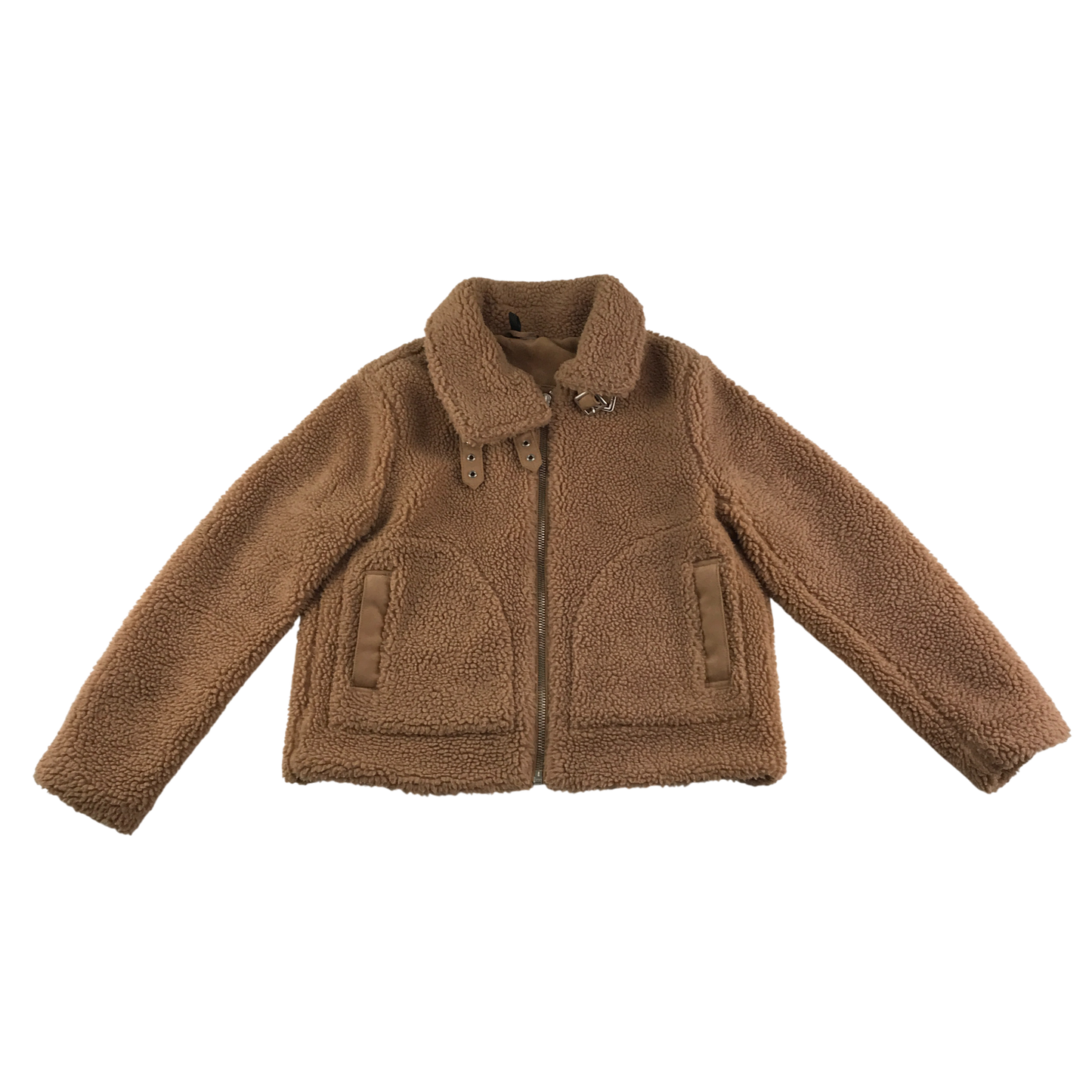 H&M Teddy Fleece Jacket Womens Small Brown Zip Up