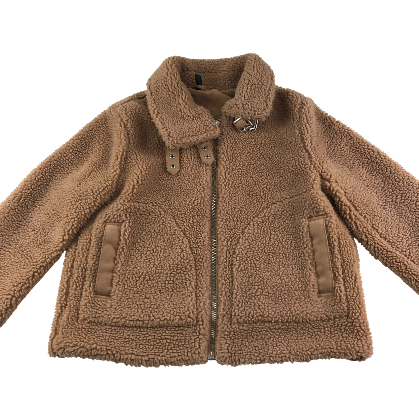 H&M Teddy Fleece Jacket Womens Small Brown Zip Up