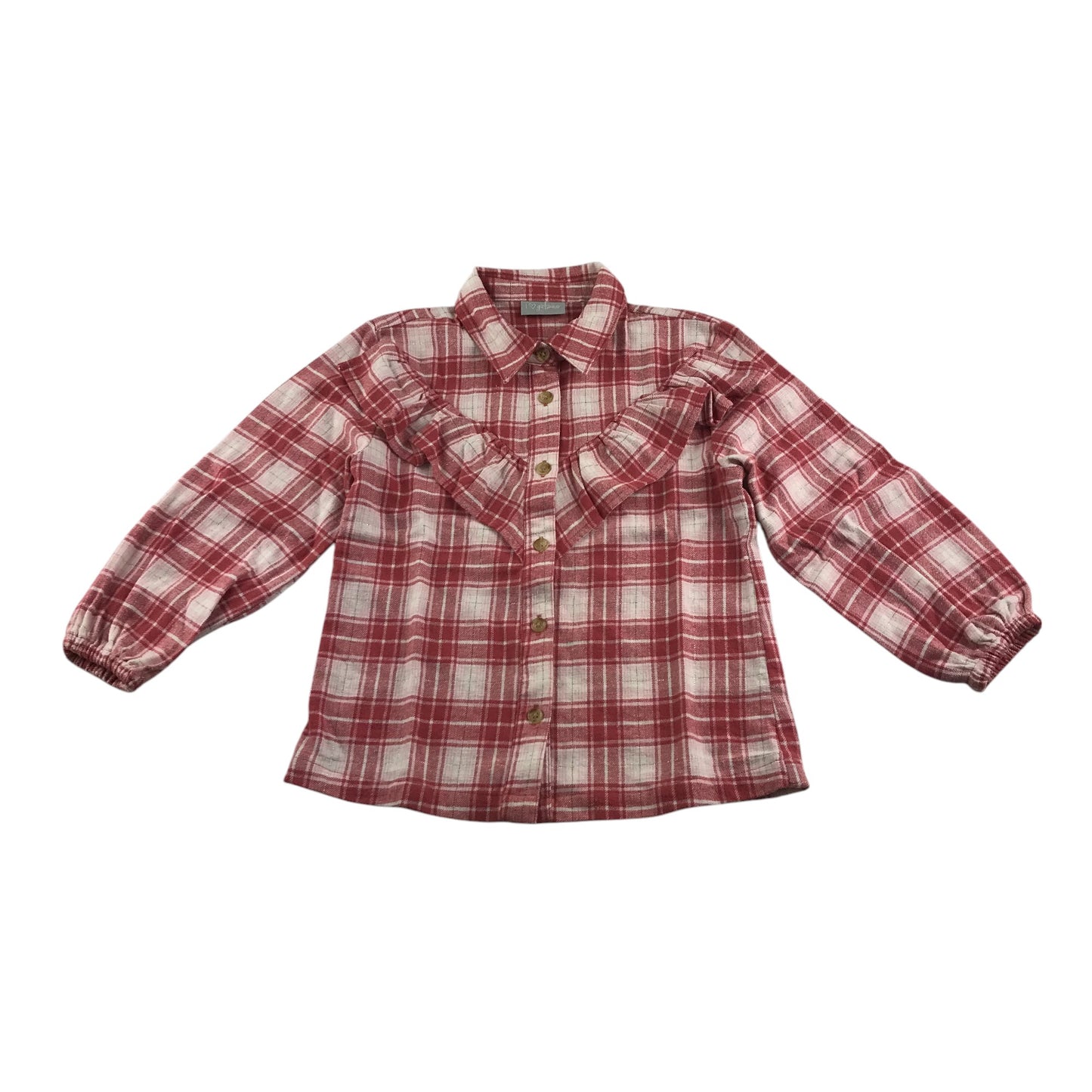 Matalan blouse 6-7 years red and white check pattern long sleeve with frill detail