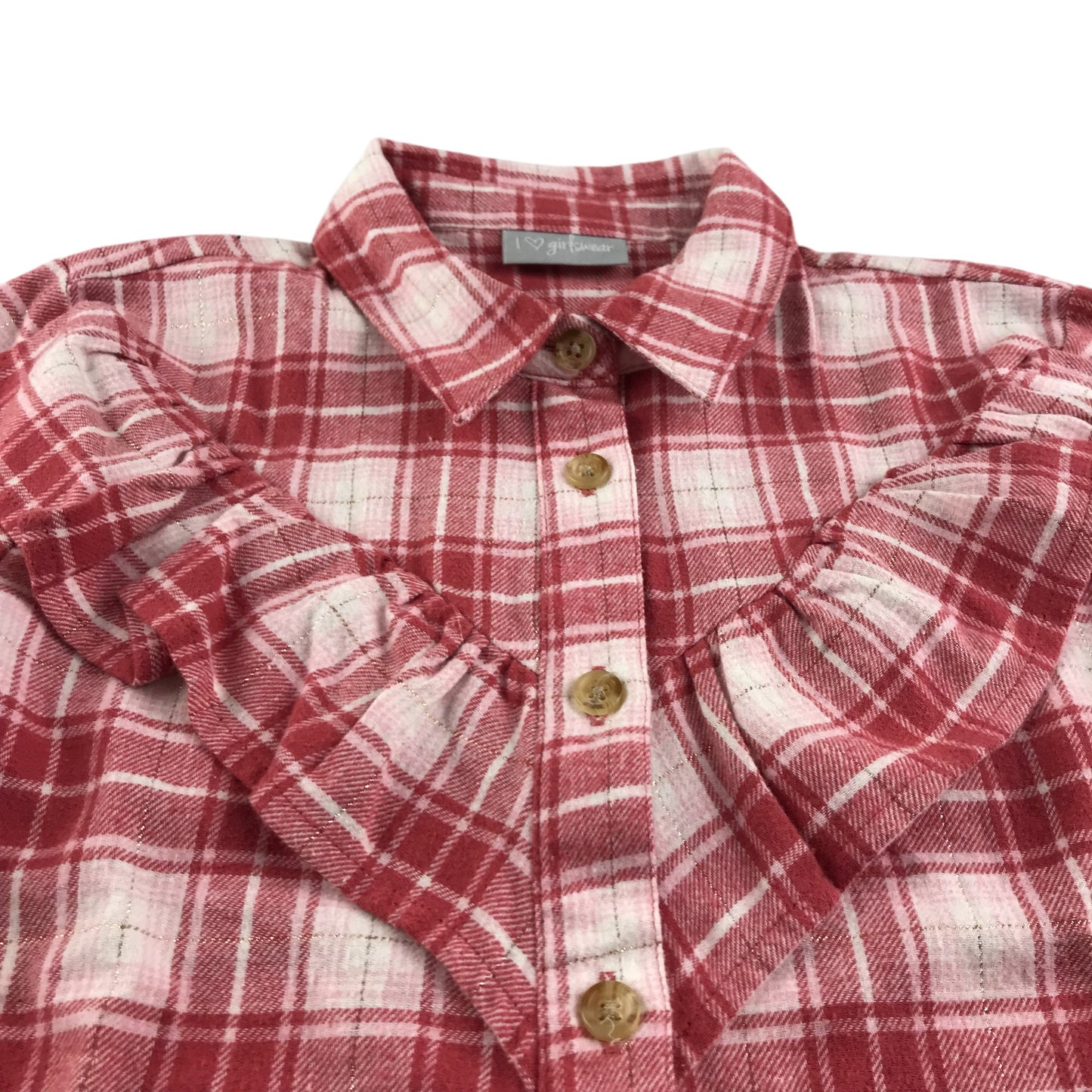 Matalan blouse 6-7 years red and white check pattern long sleeve with frill detail