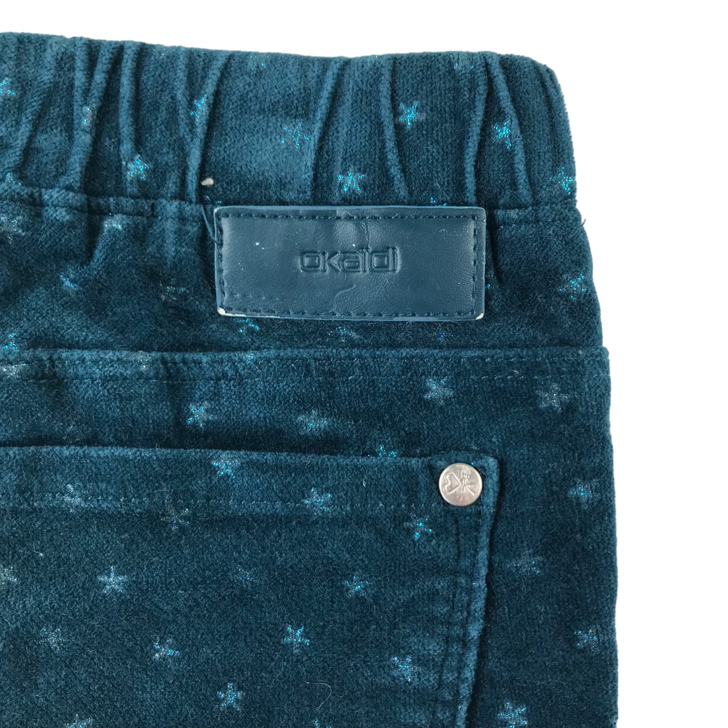 Okaidi Jeggings Age 8 Teal Starry Pattern Velvety Material