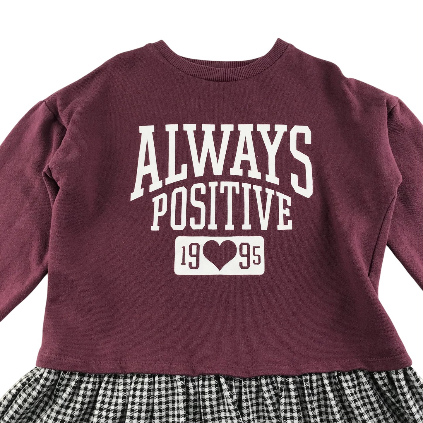 F&F dress 6-7 years Burgundy sweatshirt top and black and white checked skirt