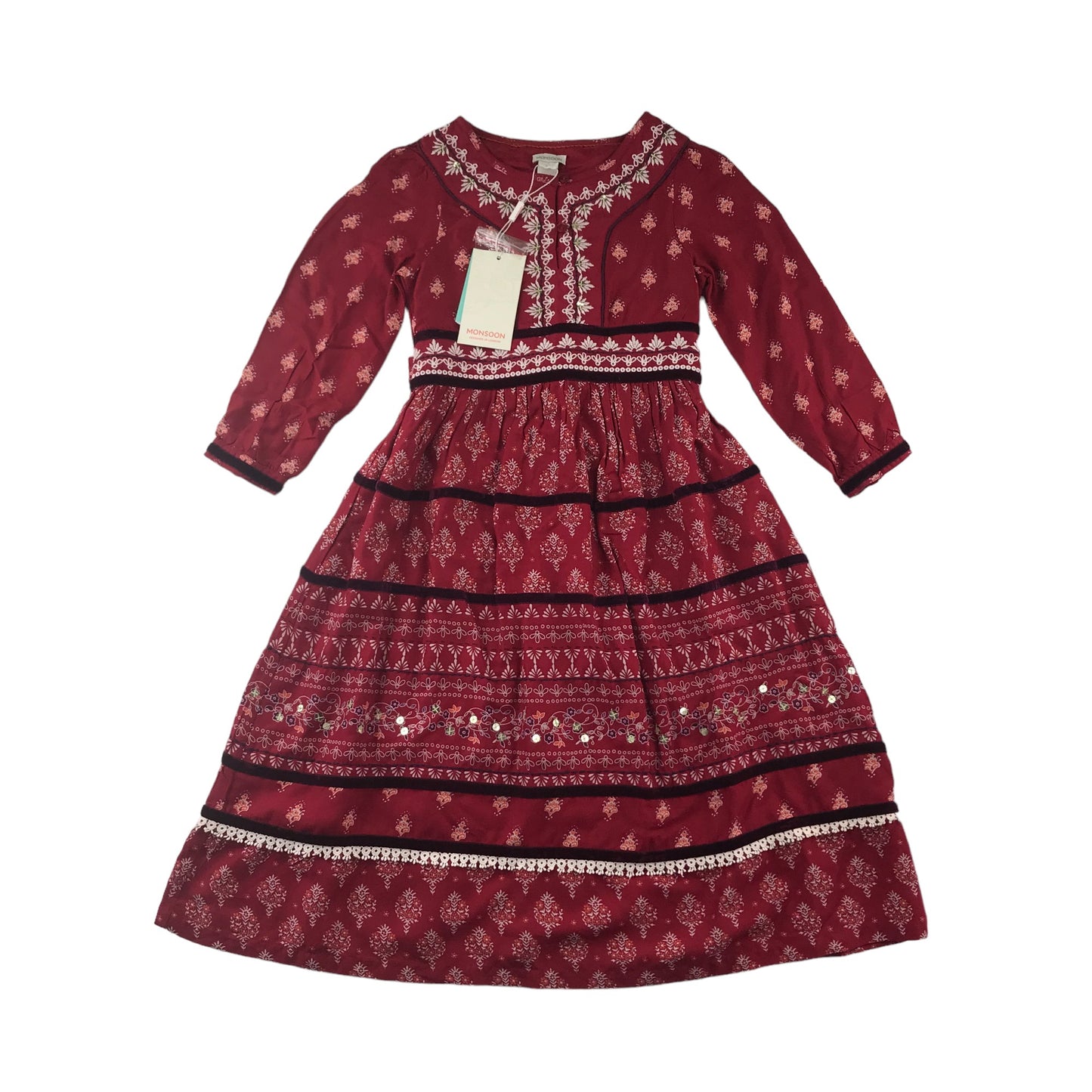 Monsoon dress 4-5 years red long decorated pattern