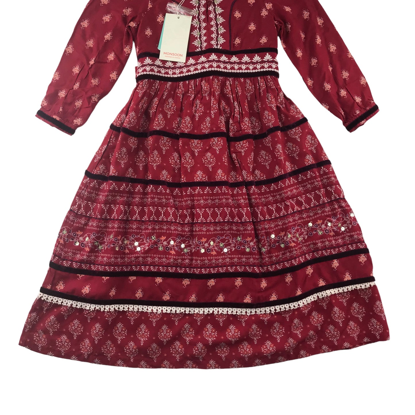 Monsoon dress 4-5 years red long decorated pattern