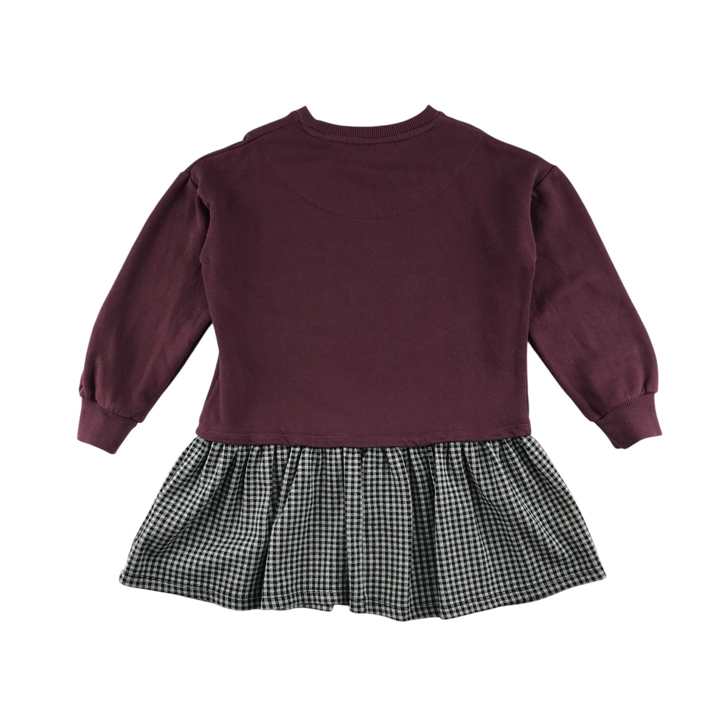 F&F dress 6-7 years Burgundy sweatshirt top and black and white checked skirt