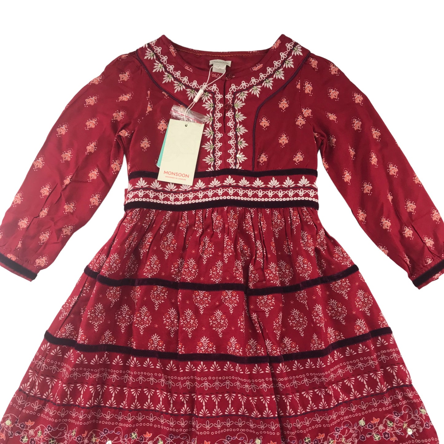 Monsoon dress 4-5 years red long decorated pattern