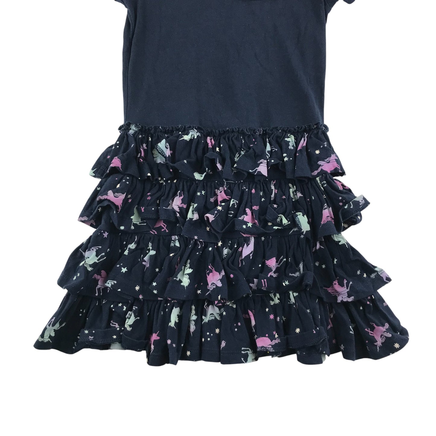 Bluezoo dress 6-7 years Navy t-shirt top with sequin bowtie and unicorn print skirt cotton