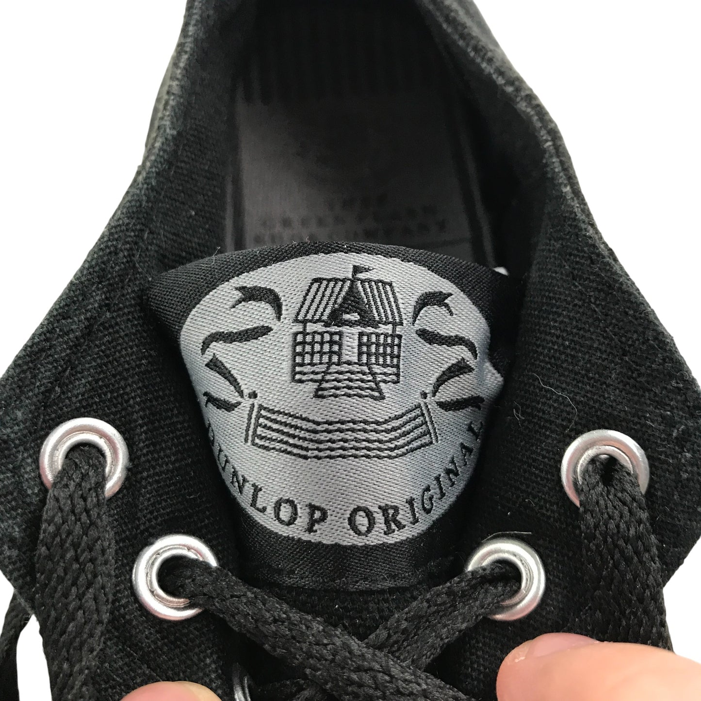 Dunlop trainers shoe size 3 black plimsol style flat canvas sneaker