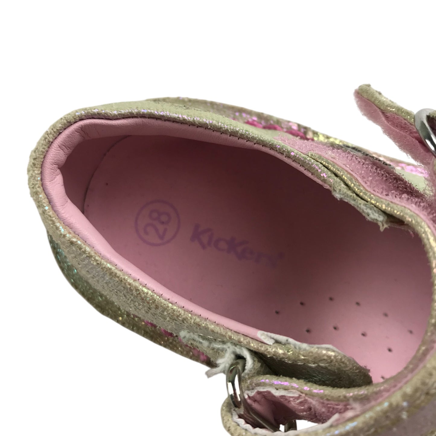 Kickers pumps shoe size 10 junior metallic sparkly with hook and loop straps