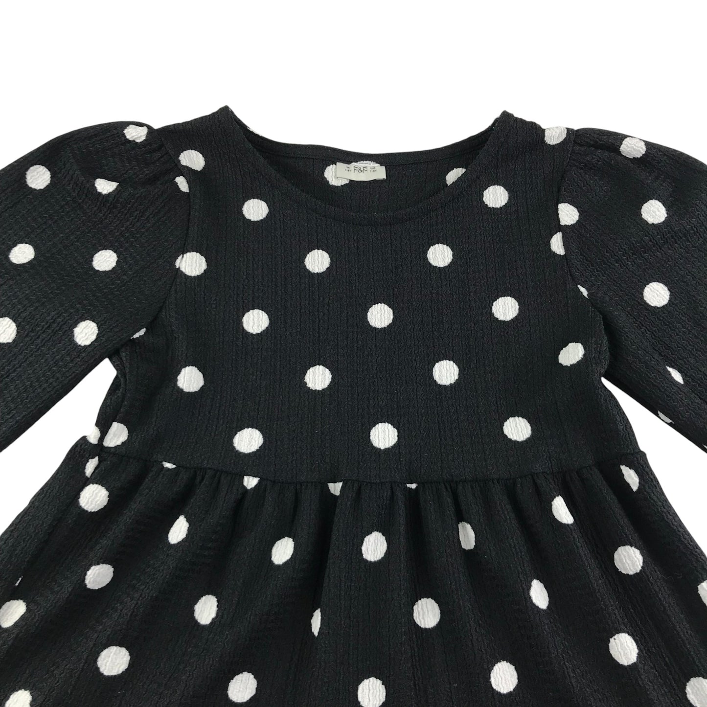 F&F dress 7-8 years black with white polka dots