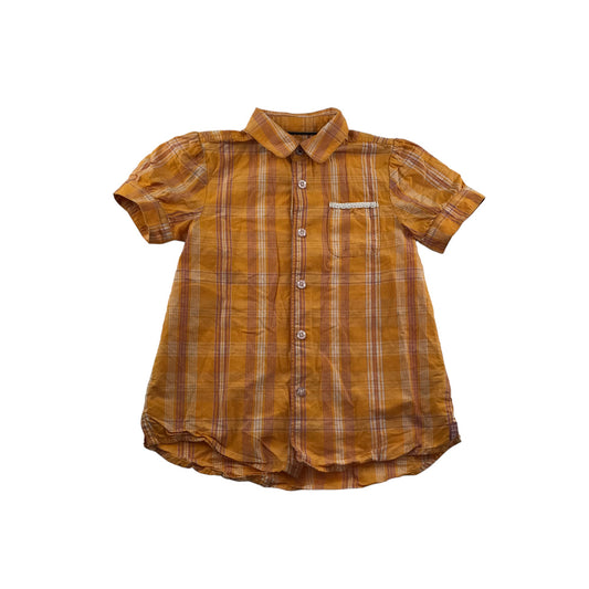 SoulCal Shirt Age 6 Orangey Yellow Checked Short Sleeve Blouse Cotton