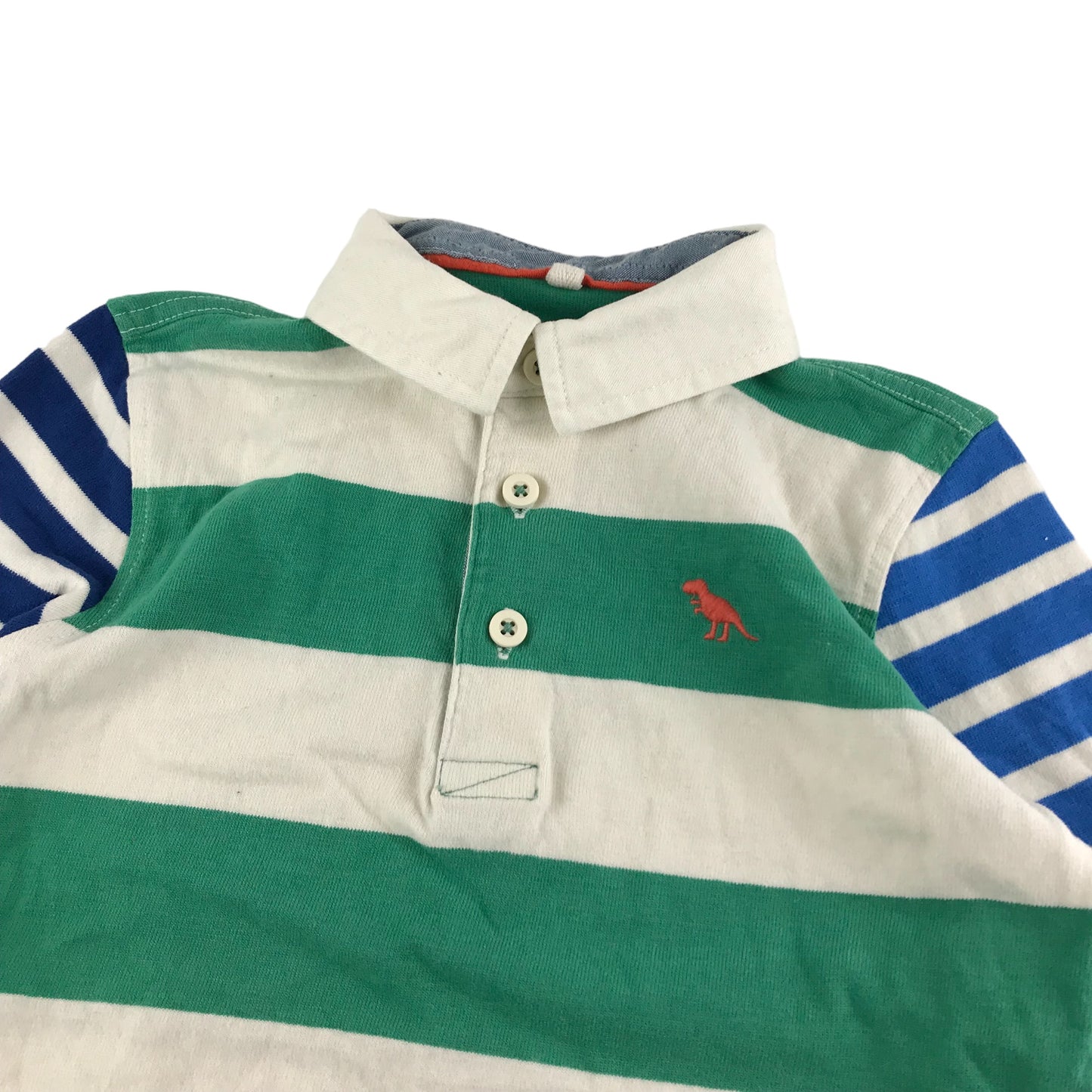 M&S Polo Shirt Age 6 Green White Stripy Long Sleeve