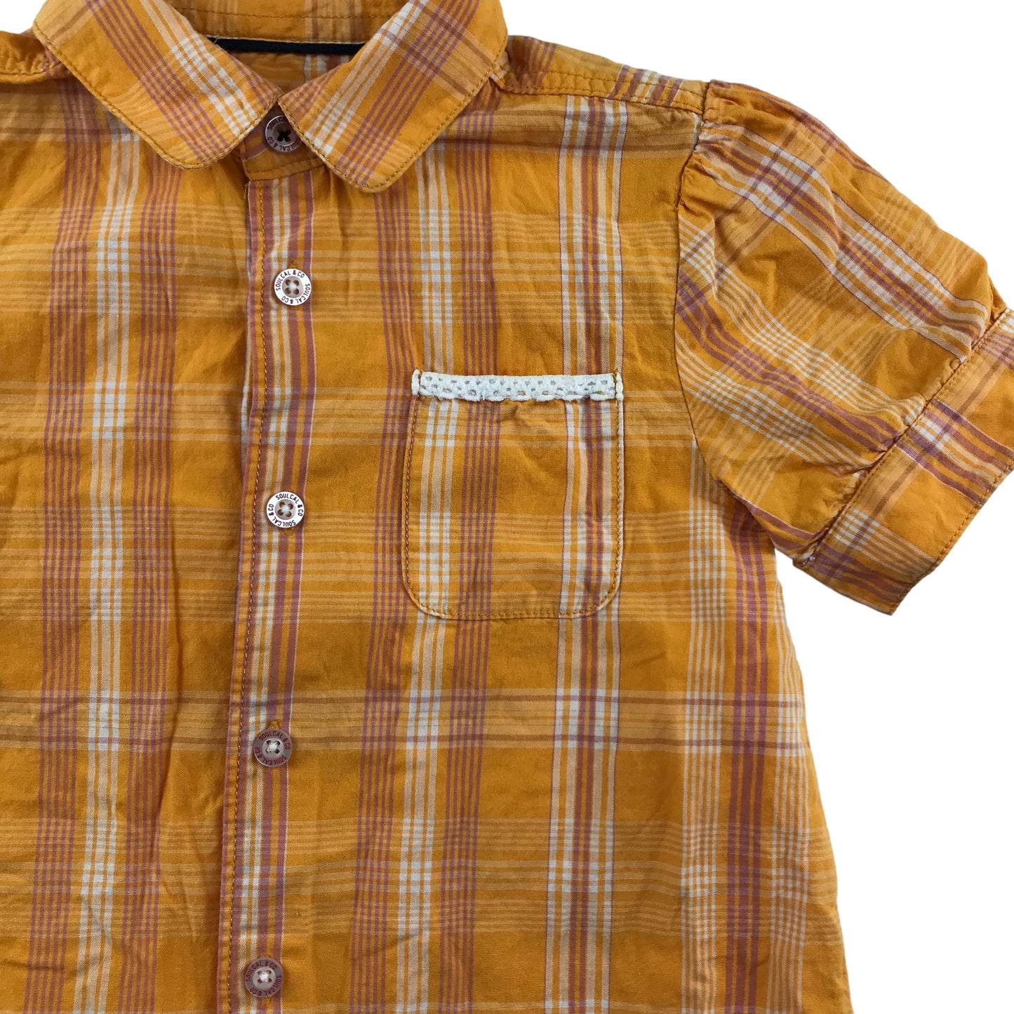 SoulCal Shirt Age 6 Orangey Yellow Checked Short Sleeve Blouse Cotton