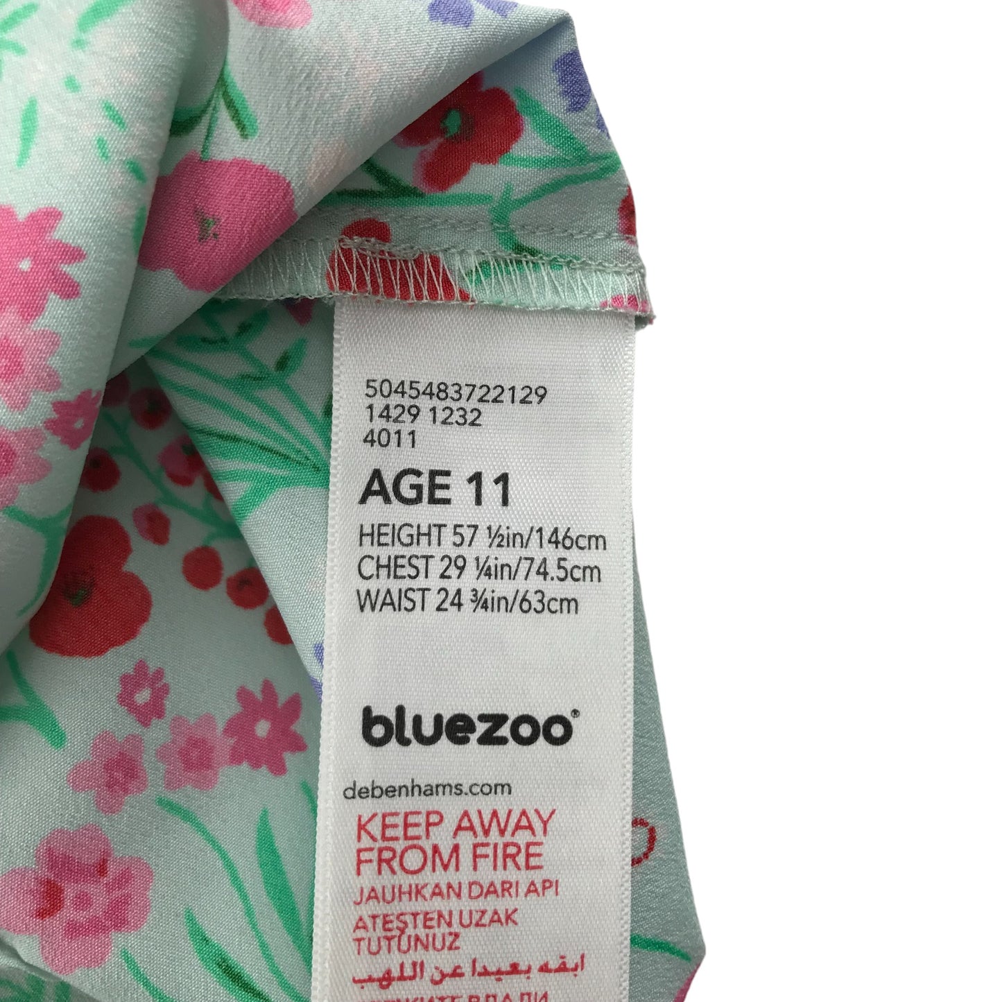 Bluezoo Top Age 11 Light Blue Floral Cropped Sleeveless Shirt Blouse