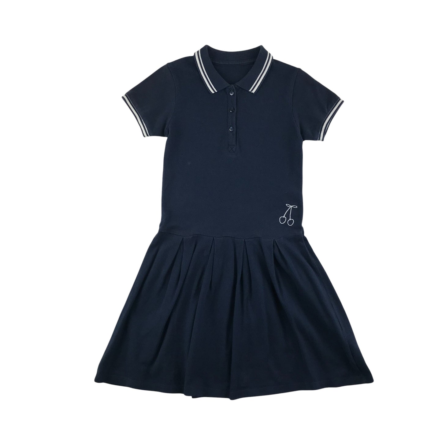 Matalan dress 7-8 years navy polo shirt style with cherry embroidery cotton