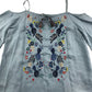 M&S Blouse Age 10 Light Blue Denim Style Floral Embroidery