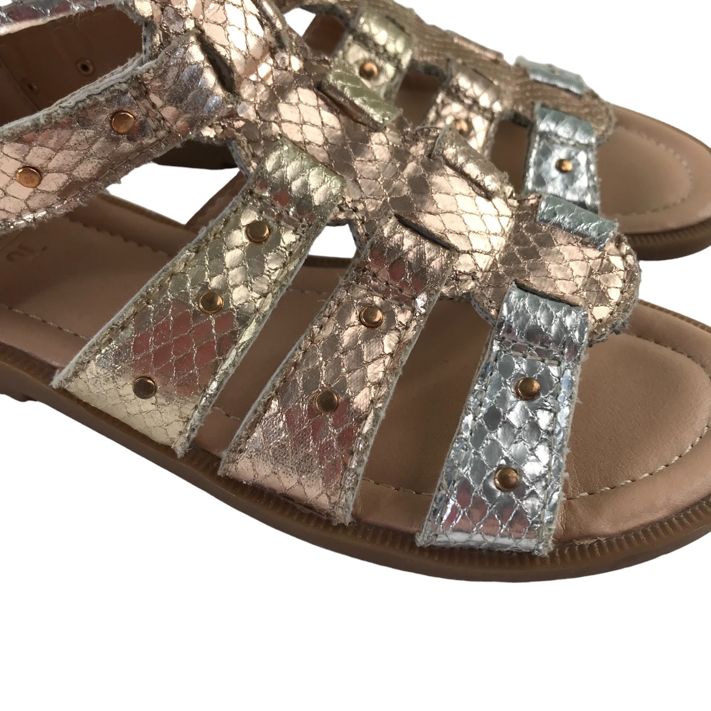 Tu Sandals Shoe Size 13 Junior Metallic Golden and Silver Gladiators