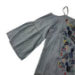 M&S Blouse Age 10 Light Blue Denim Style Floral Embroidery