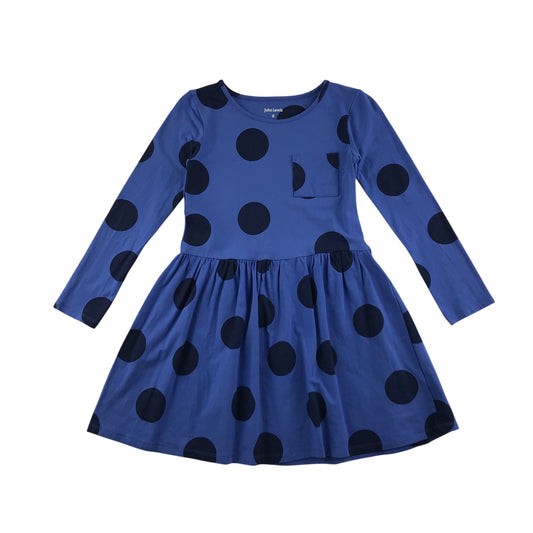 John Lewis dress 7-8 years blue with black polka dots