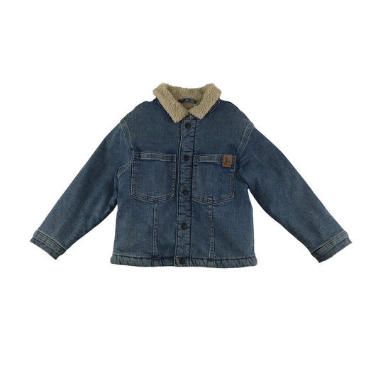 Next denim jacket 5-6 years light blue button up faux fur collar and interior