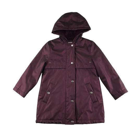 M&S Raincoat 5-6 years burgundy faux fur interior