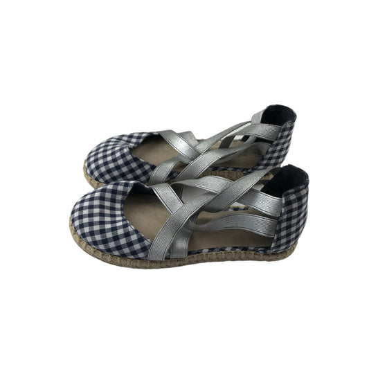 Tu Sandals Shoe Size 12 Junior Navy Checked Closed Toes with Silver Straps