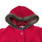 M&S coat 6-7 years red faux fur hood button up winter pattern detaling wool mix