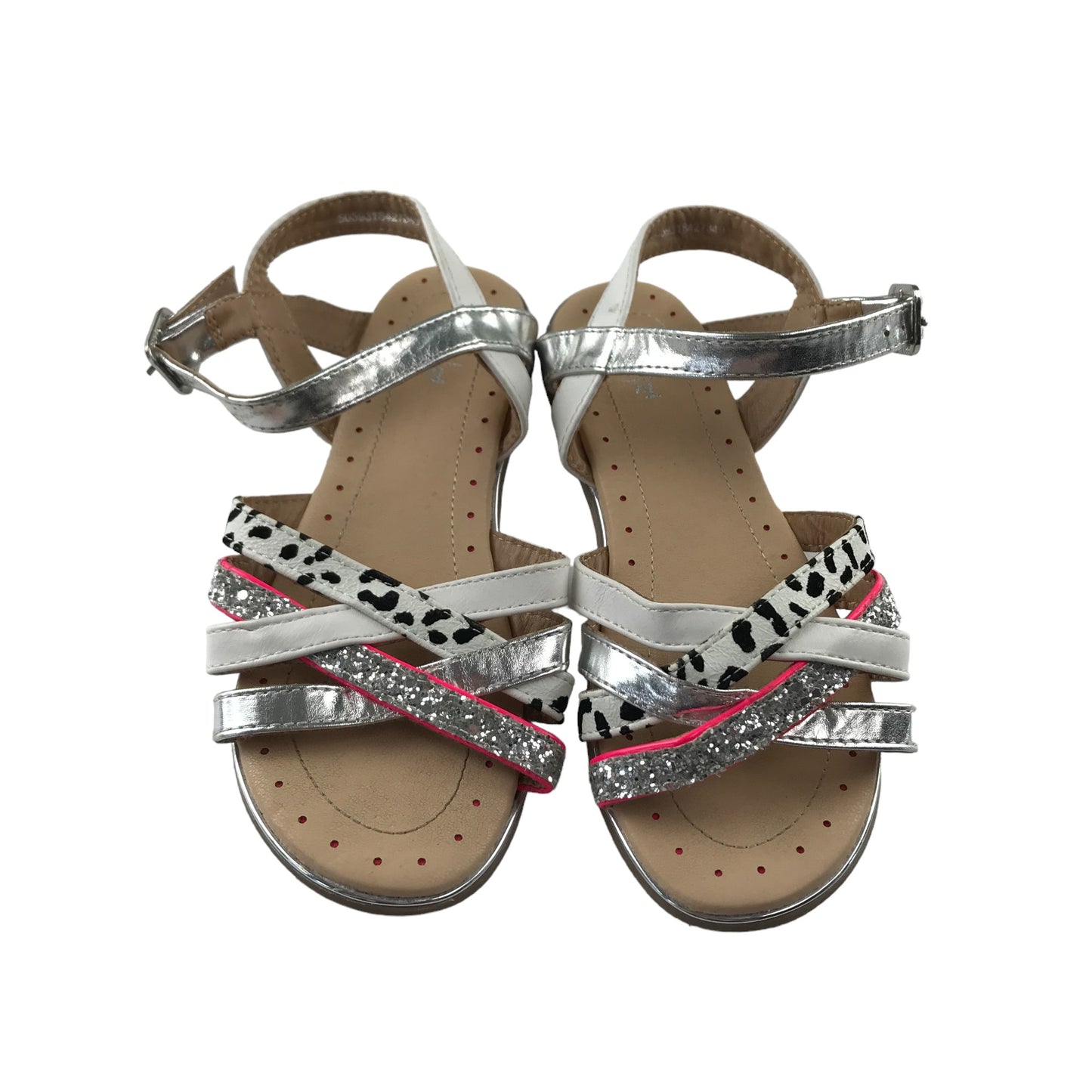 Tu Sandals Shoe Size 1 Silver sparkly and Leopard Print Straps