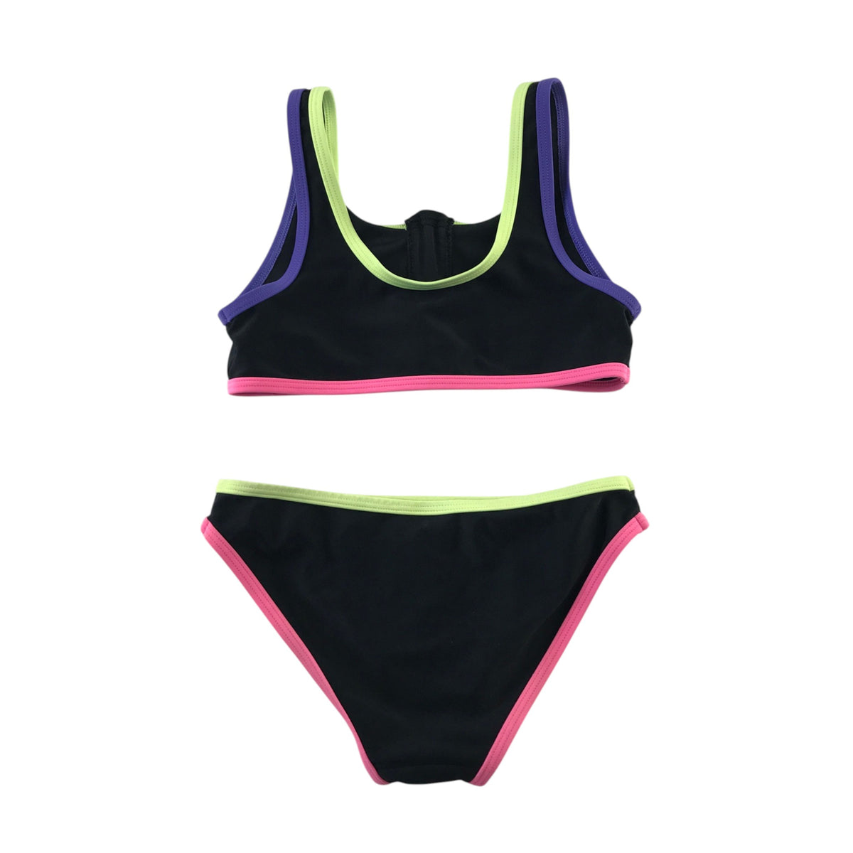 M&S 6-7 years black swim costume 2-piece neon polyamide elastane polyester