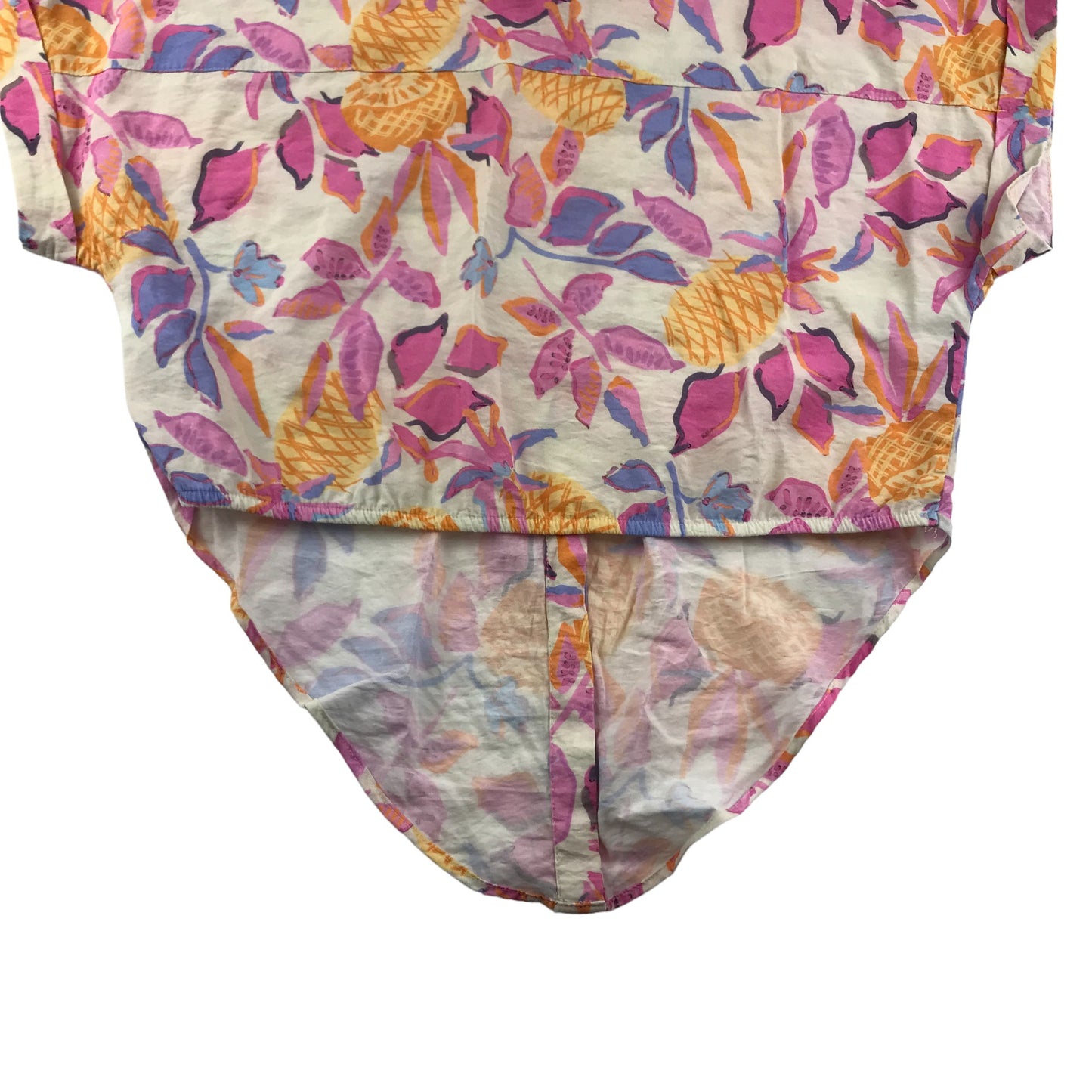 Zara Blouse Age 13 Pink Yellow Blue and White Floral Cropped Button Up Shirt