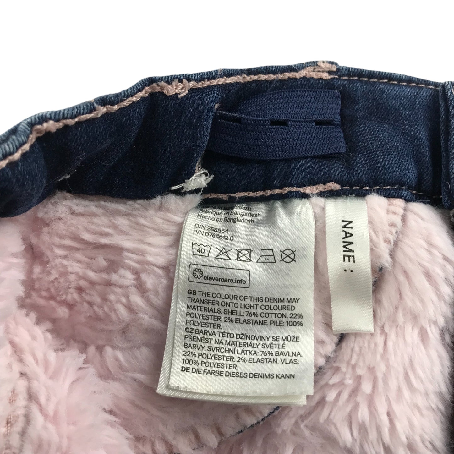 H&M Warm Jeans Age 9-10 Blue Pink Fluffy Lining Soft