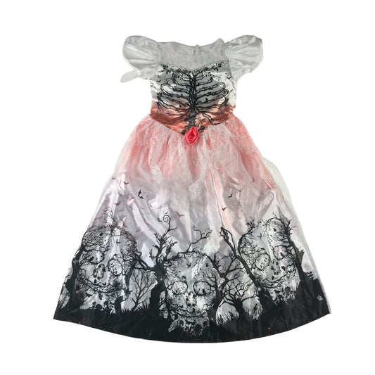 Morrisons Costume 5-6 Years White Black scary skeleton bride dress