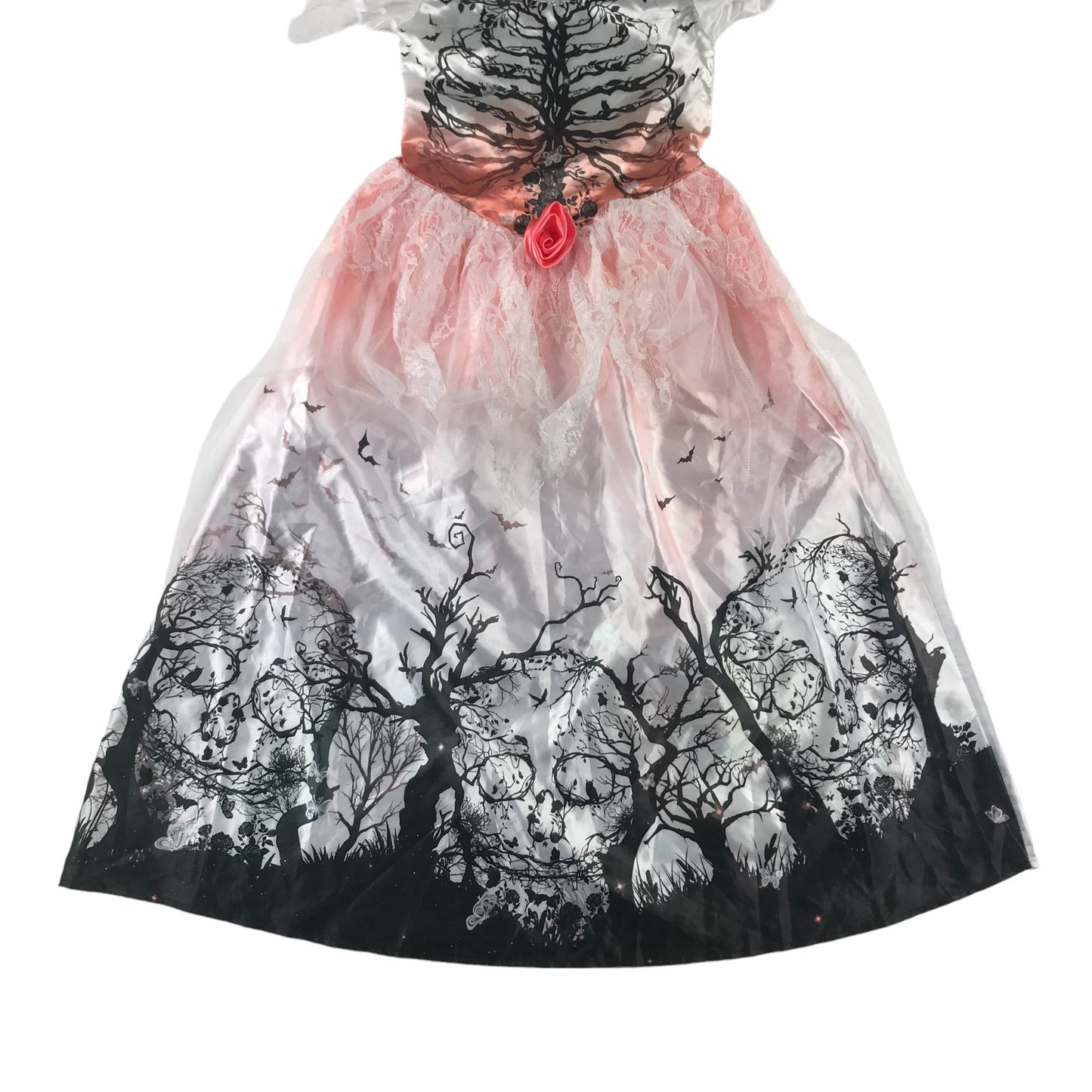 Morrisons Costume 5-6 Years White Black scary skeleton bride dress