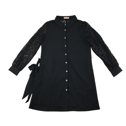 Lipsy dress 13-14 years black shirt style with lace cuffed arms and belt