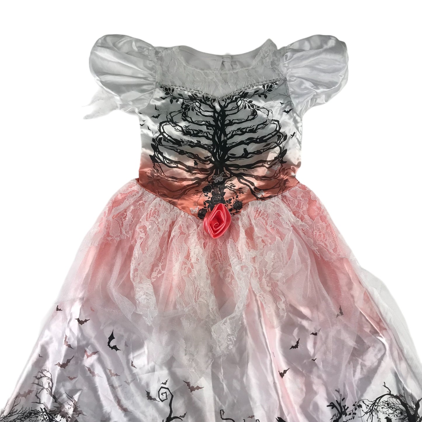 Morrisons Costume 5-6 Years White Black scary skeleton bride dress