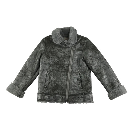 Catimini coat 5-6 years grey rustic colour with faux fur collar and wrists