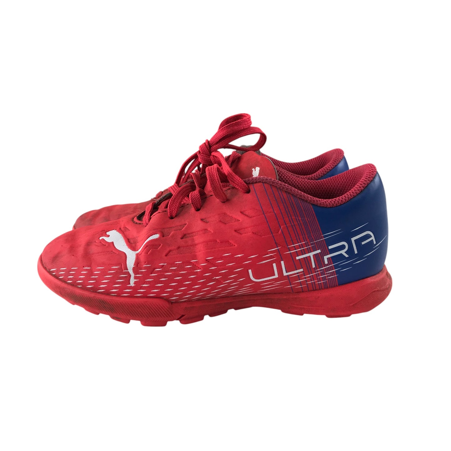Puma Ultra artificial turf football boots shoe size UK 12 junior red and blue