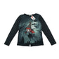 H&M T-Shirt 9-10 Years Black Witch Halloween Themed Bats and Cat Full Moon