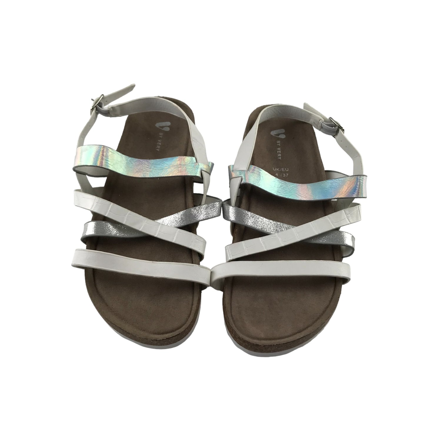 Very Sandals Shoe Size 4 White and Silver Straps