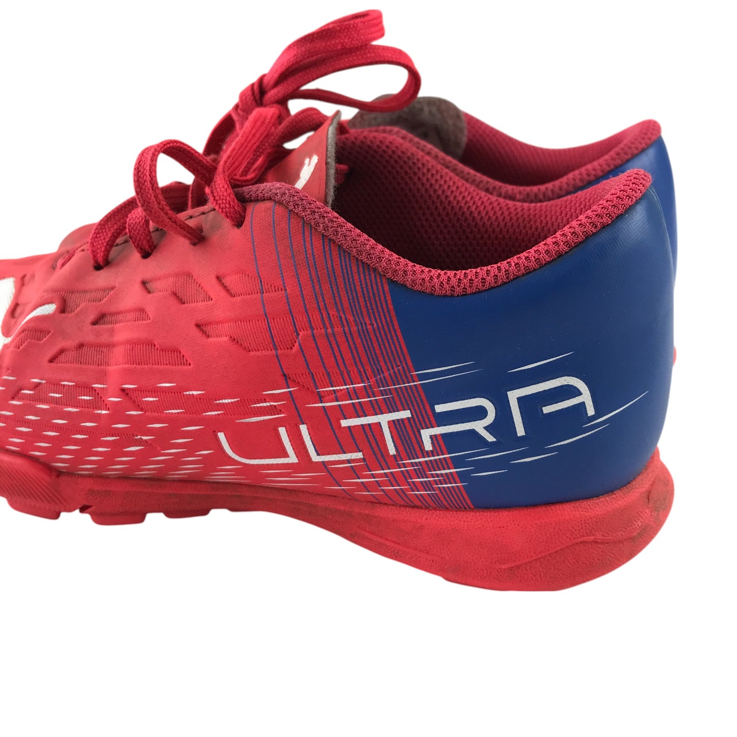 Puma Ultra artificial turf football boots shoe size UK 12 junior red and blue