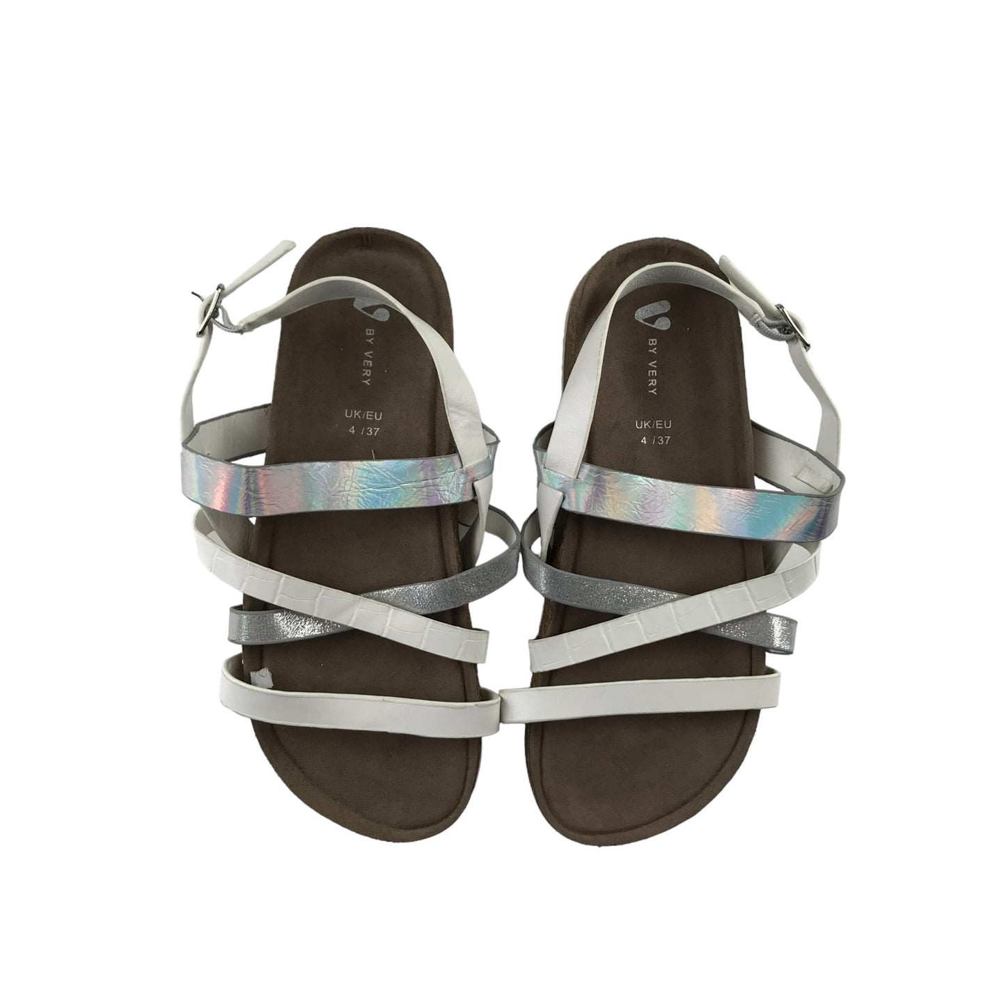 Very Sandals Shoe Size 4 White and Silver Straps