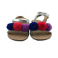 Mini Boden sandals shoe size 2 silver straps with fluffy pom pom