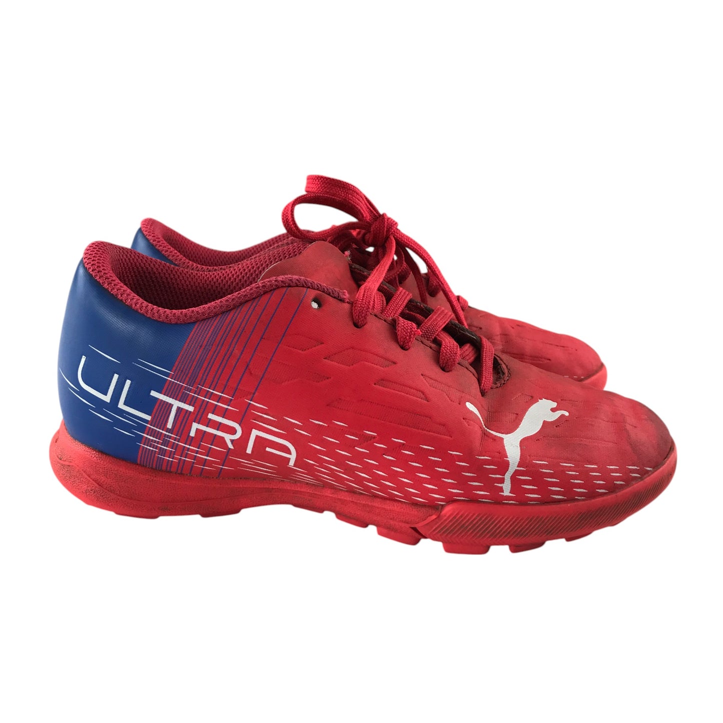 Puma Ultra artificial turf football boots shoe size UK 12 junior red and blue
