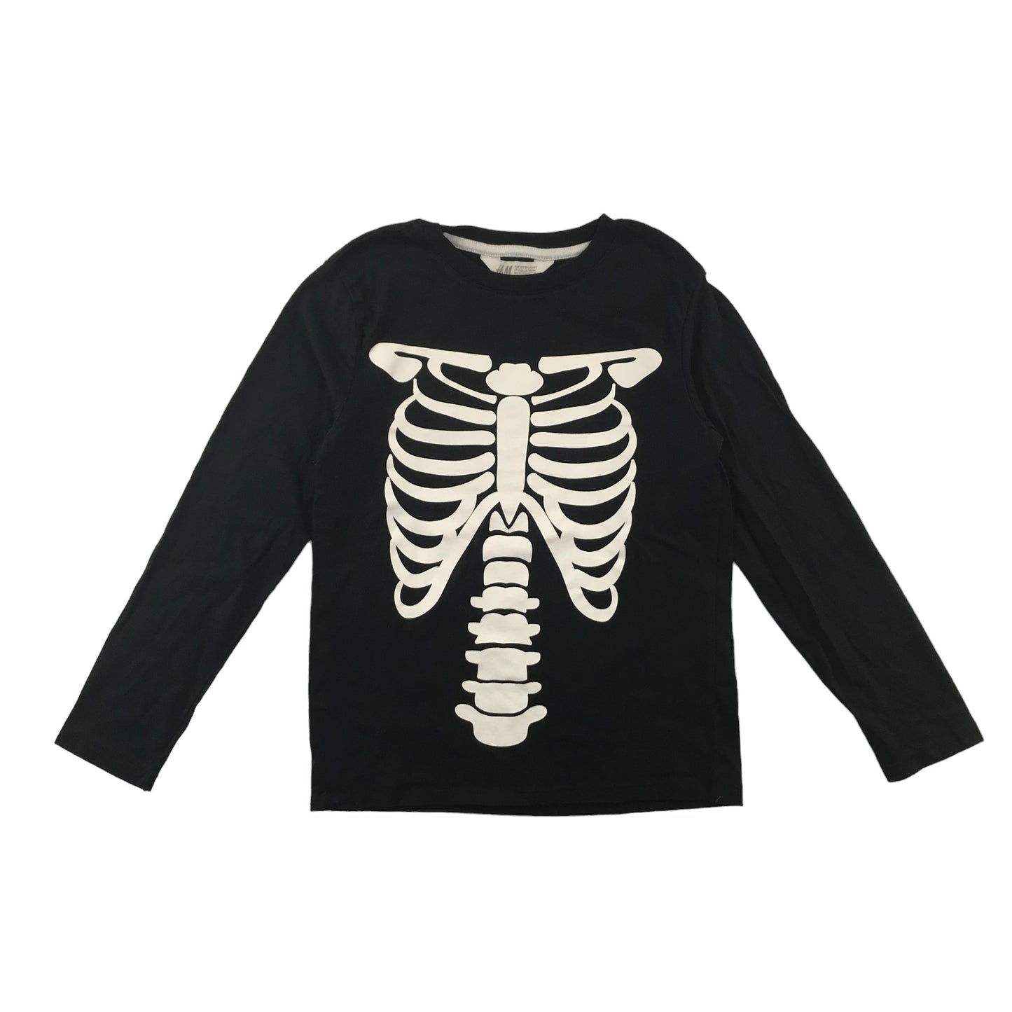 H&M T-Shirt 7-8 Years Black Skeleton Rib Cage Graphic Print Cotton