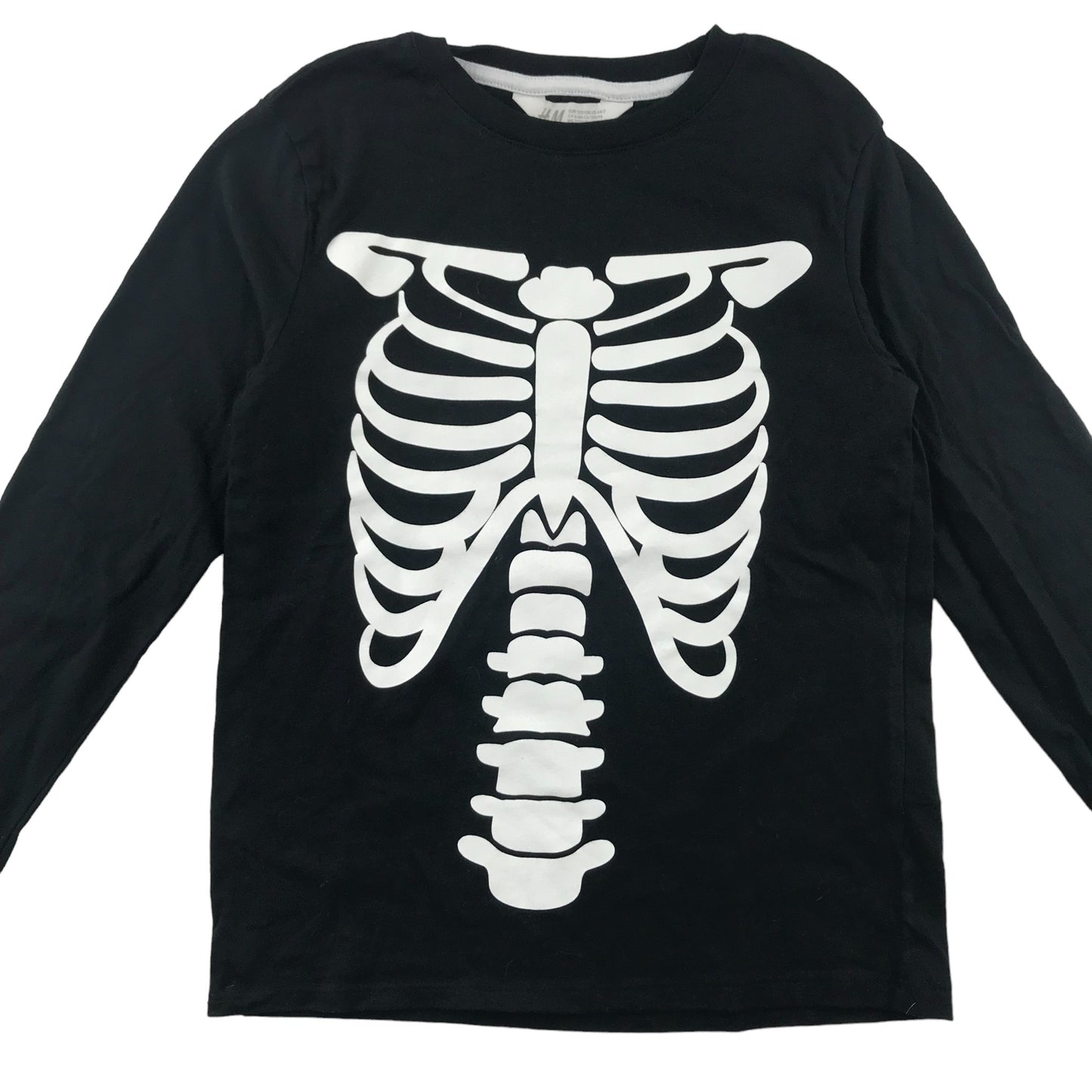 H&M T-Shirt 7-8 Years Black Skeleton Rib Cage Graphic Print Cotton