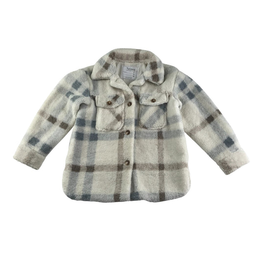 Nutmeg coat 9-10 years white checked fuzzy faux fur