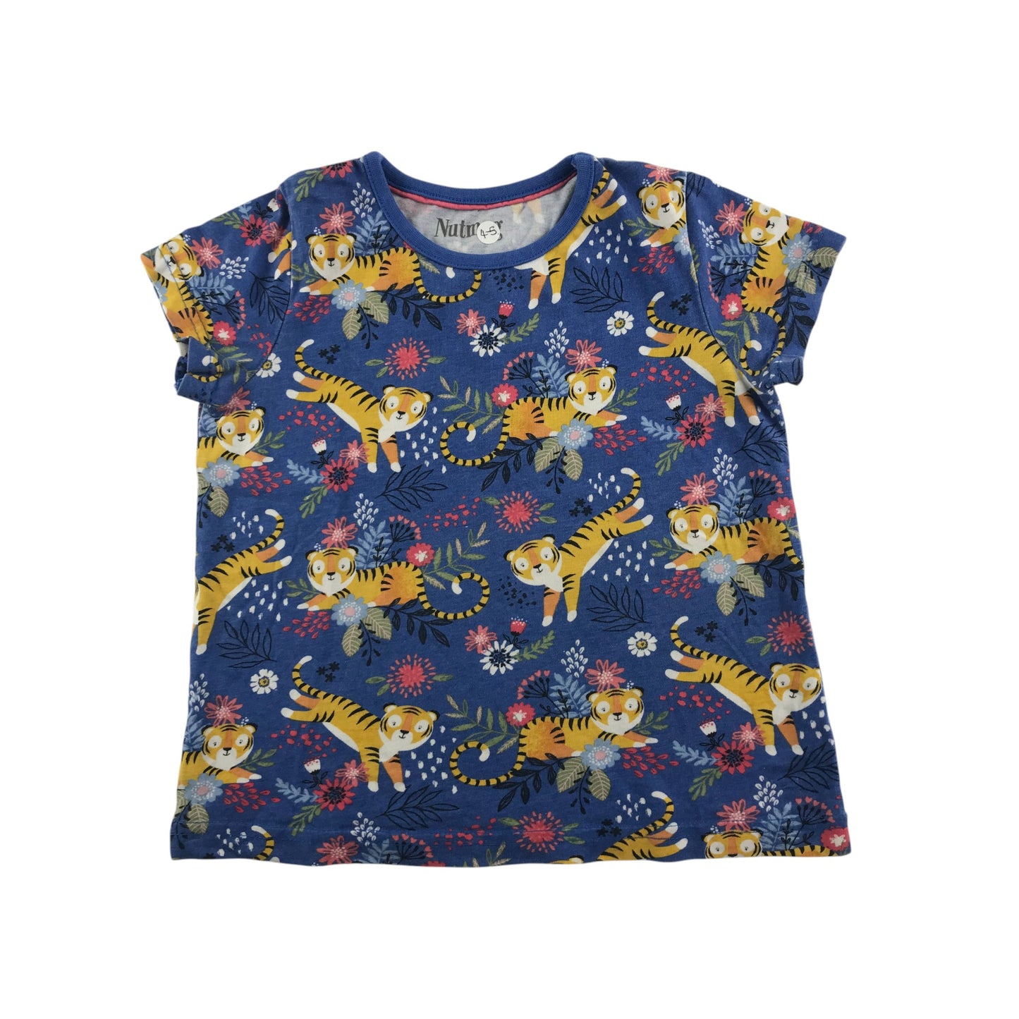 Nutmeg t-shirt 4-5 years blue tigers short sleeve cotton